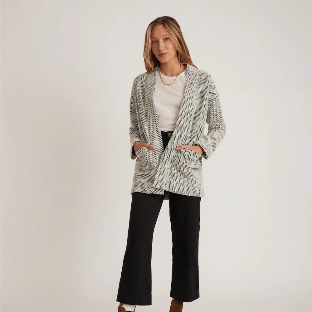 XS Marine Layer Birdseye Cardigan Sweater in Black/white Contrast